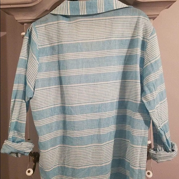 Muted stripes buttondown by Lili’s Closet MD Teal - Picture 5 of 6